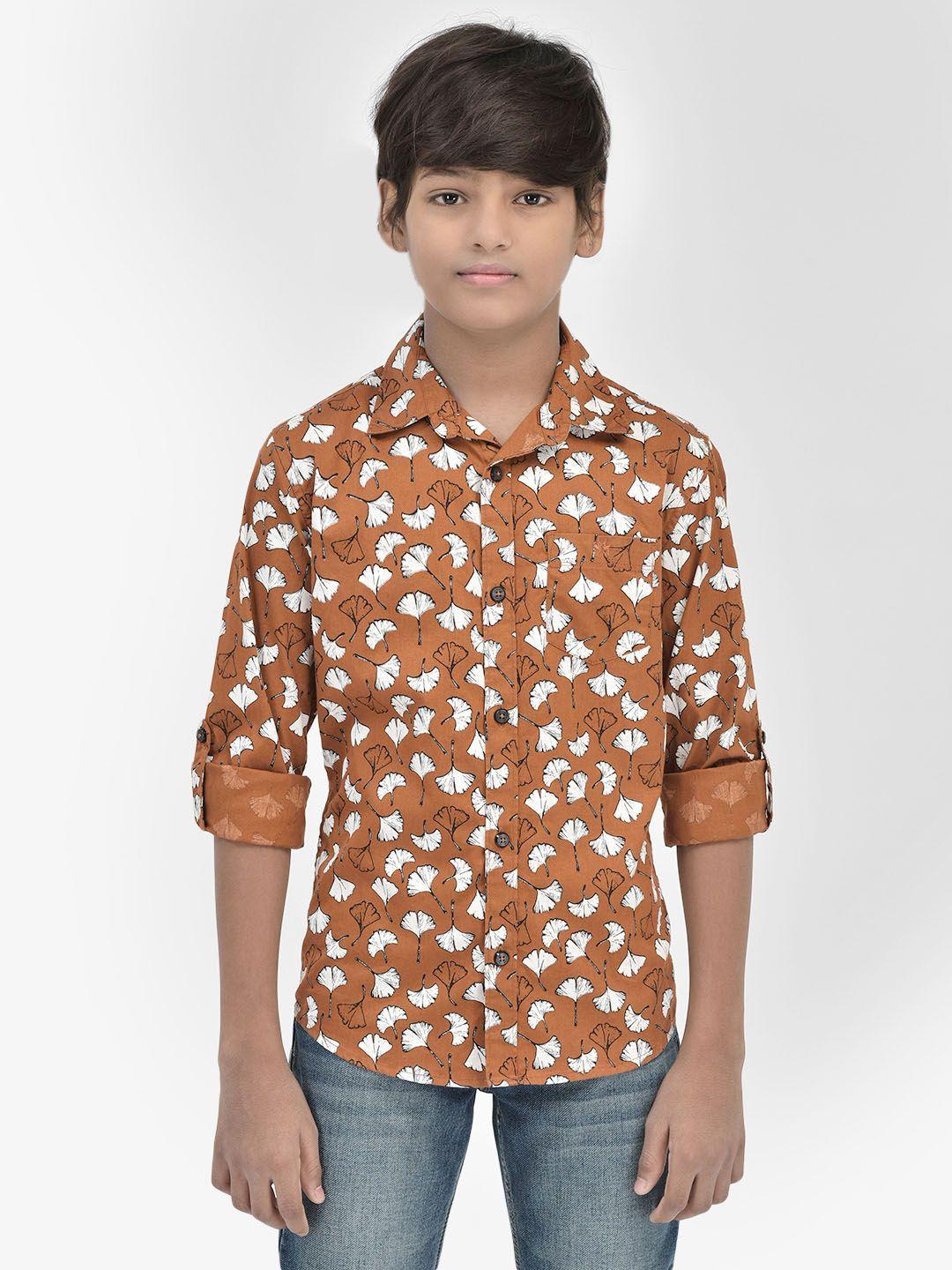 crimsoune club boys classic floral spread collar chest pocket roll-up sleeves cotton shirt