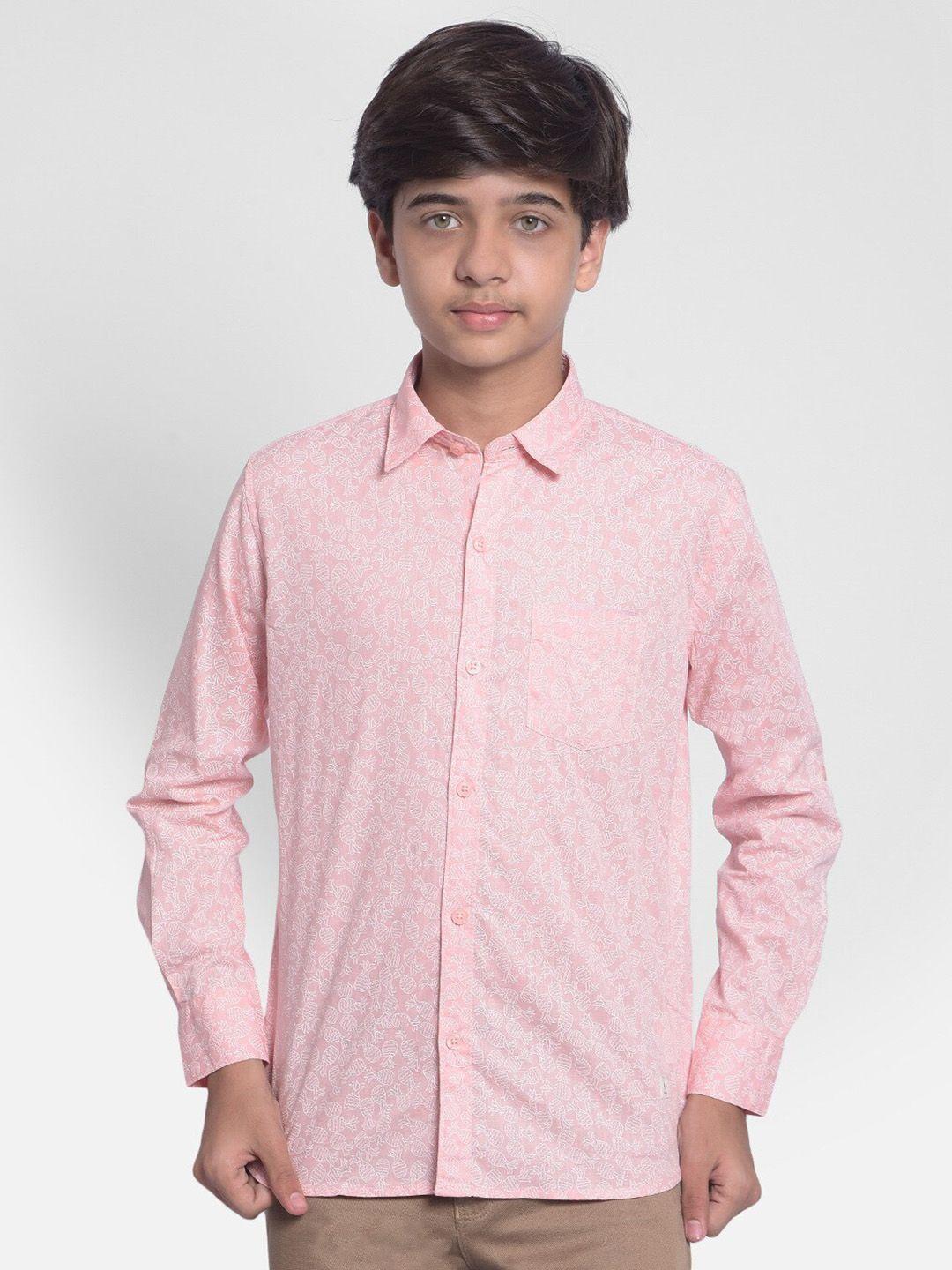 crimsoune club boys conversational printed slim fit cotton casual shirt