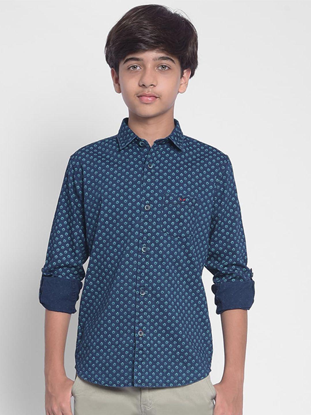 crimsoune club boys floral printed slim fit opaque cotton casual shirt