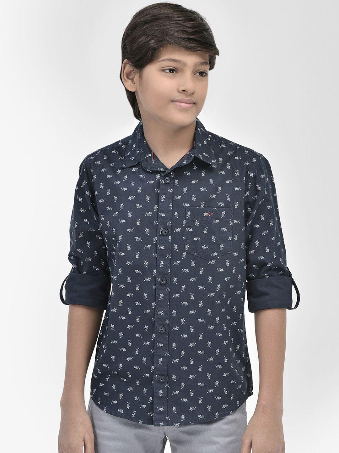 crimsoune club boys geometric printed slim fit pure cotton casual shirt