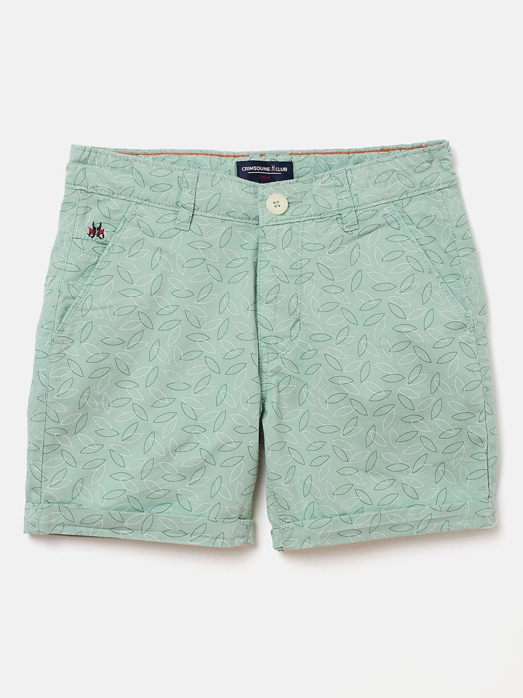crimsoune club boys green printed slim fit cotton regular shorts