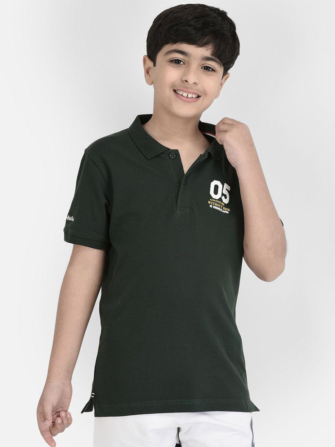 crimsoune club boys green typography polo collar t-shirt