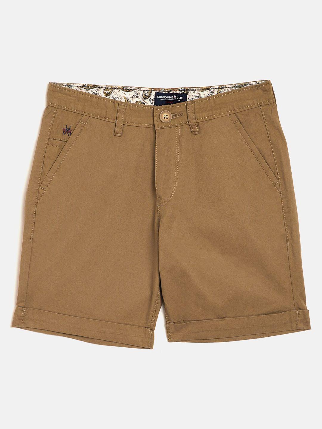 crimsoune club boys khaki brown solid slim fit regular shorts