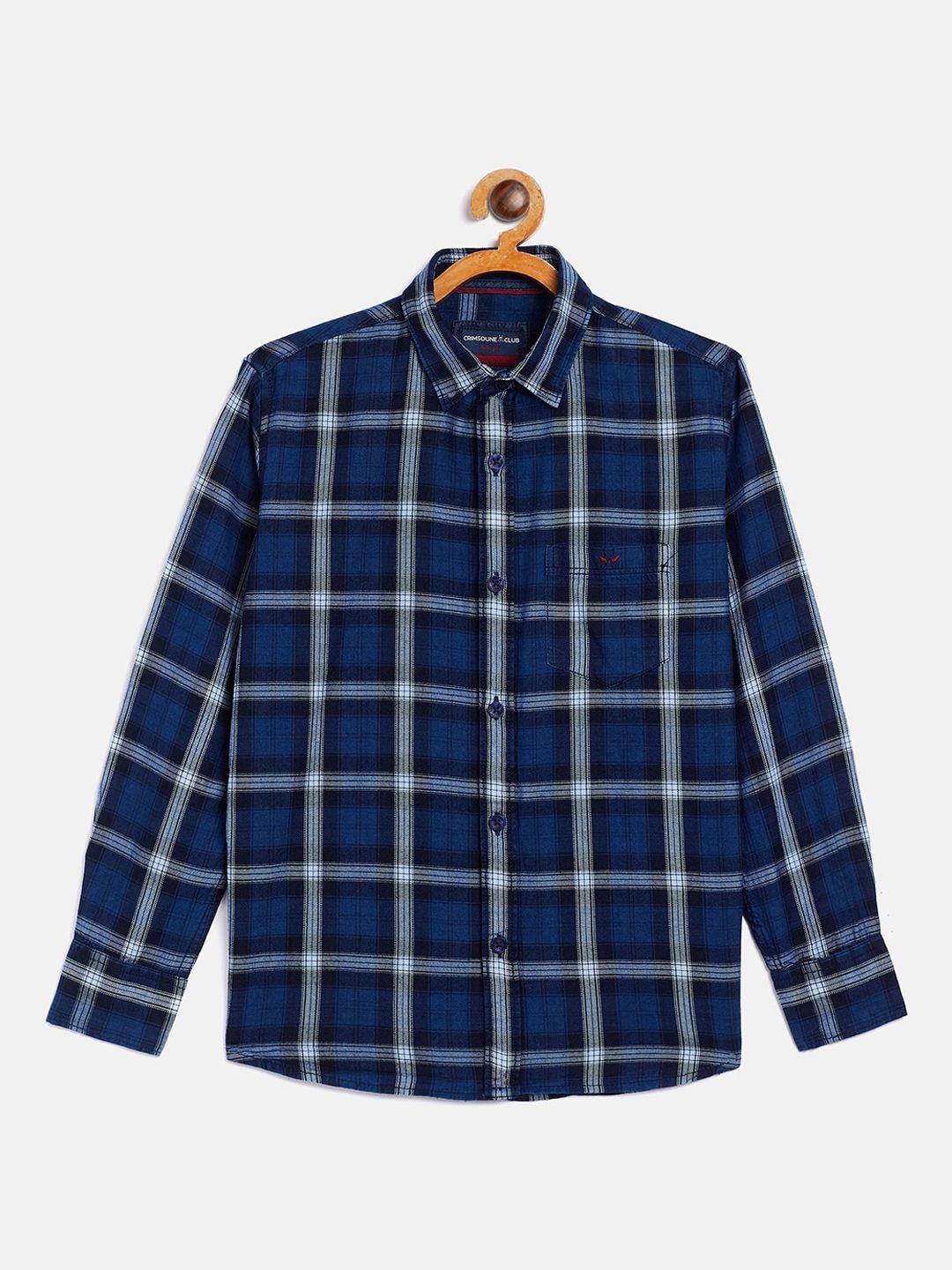 crimsoune club boys navy blue opaque checked casual shirt