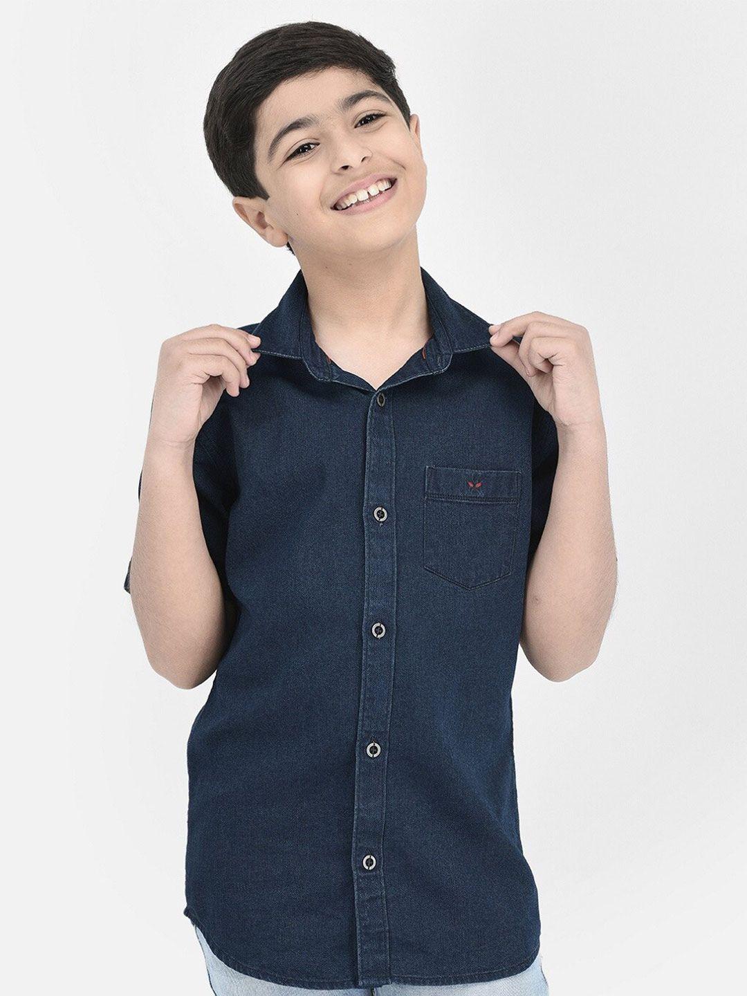 crimsoune club boys navy blue slim fit opaque casual shirt