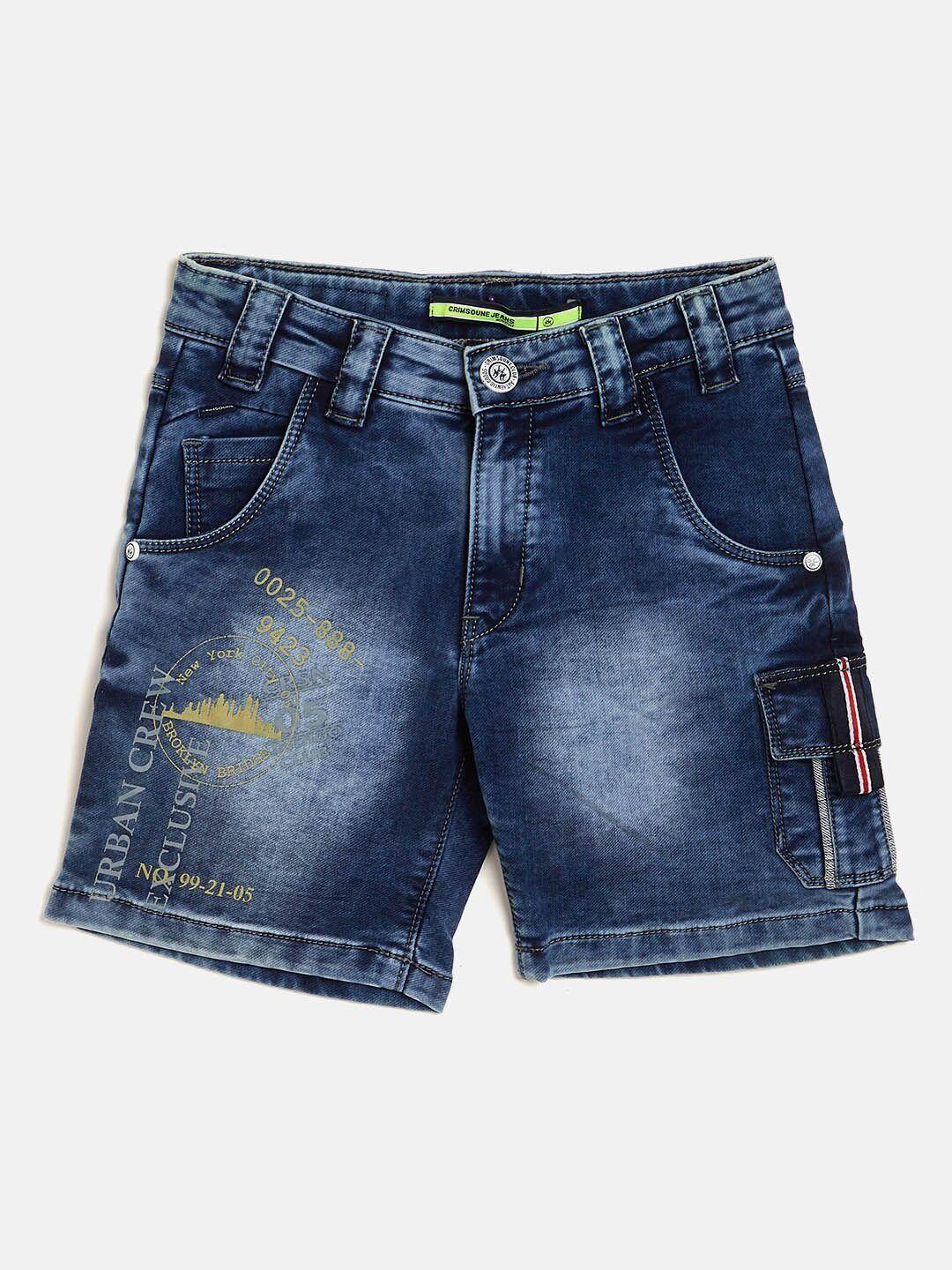 crimsoune club boys navy blue washed slim fit denim shorts