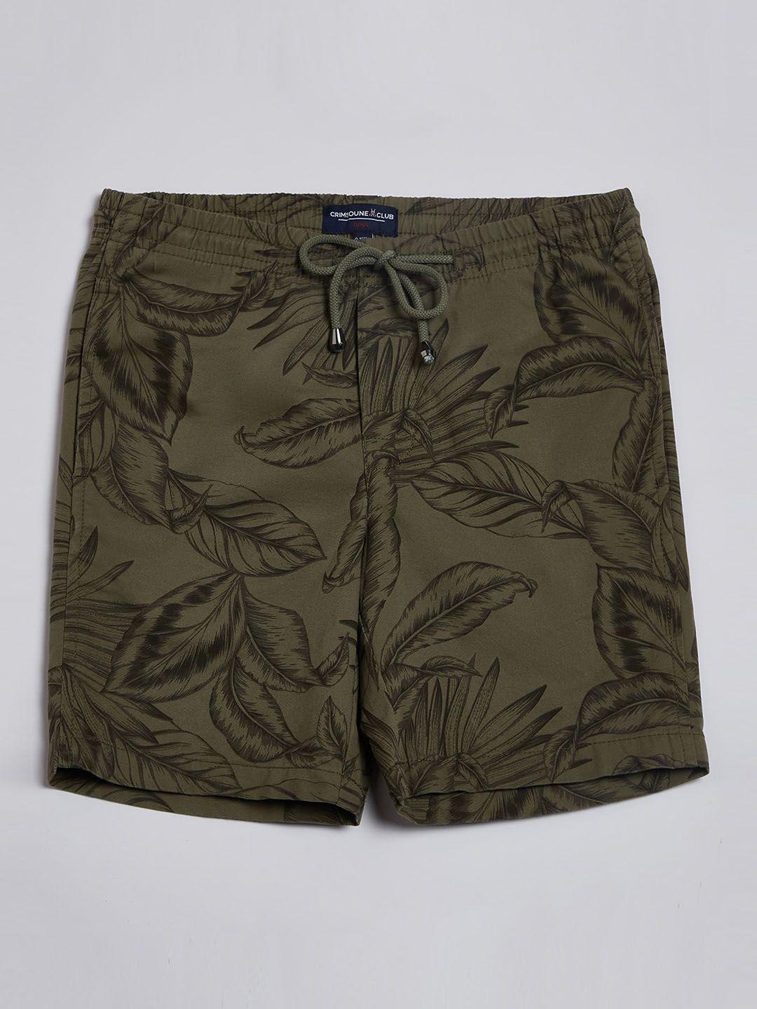 crimsoune club boys olive green floral printed shorts