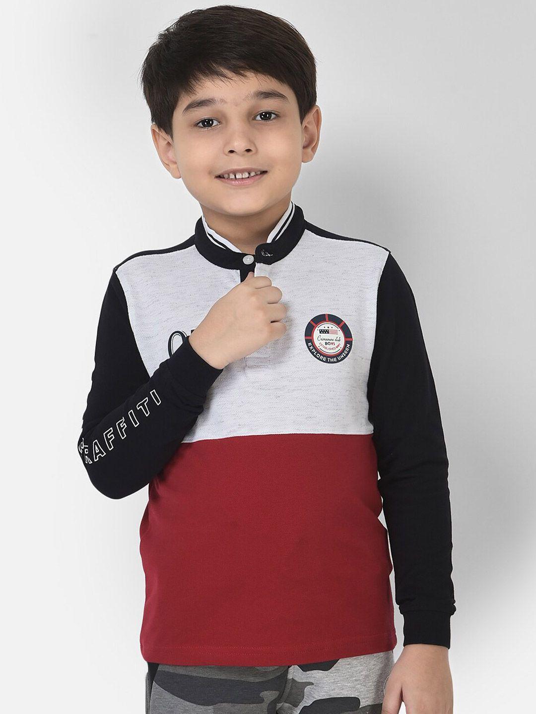 crimsoune club boys red colourblocked polo collar applique t-shirt