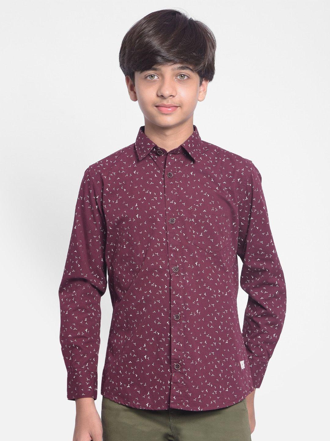 crimsoune club boys slim fit opaque printed pure cotton casual shirt