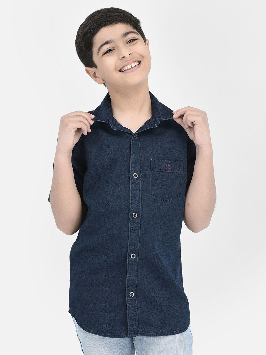 crimsoune club boys slim fit pure cotton denim casual shirt