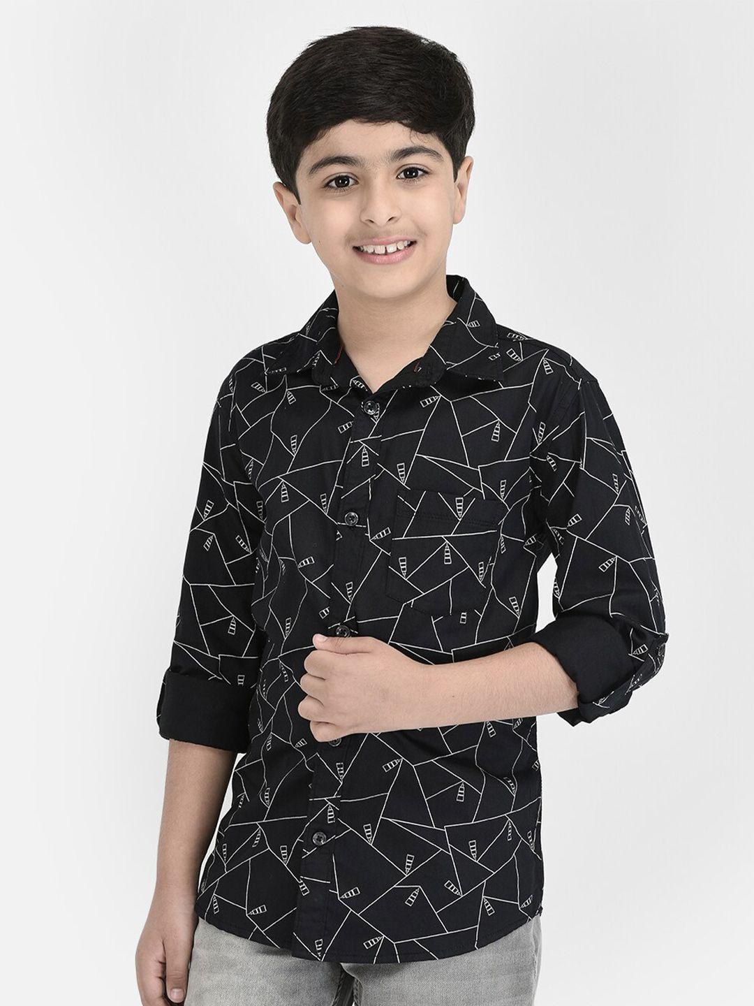 crimsoune club boys standard slim fit abstract printed pure cotton casual shirt