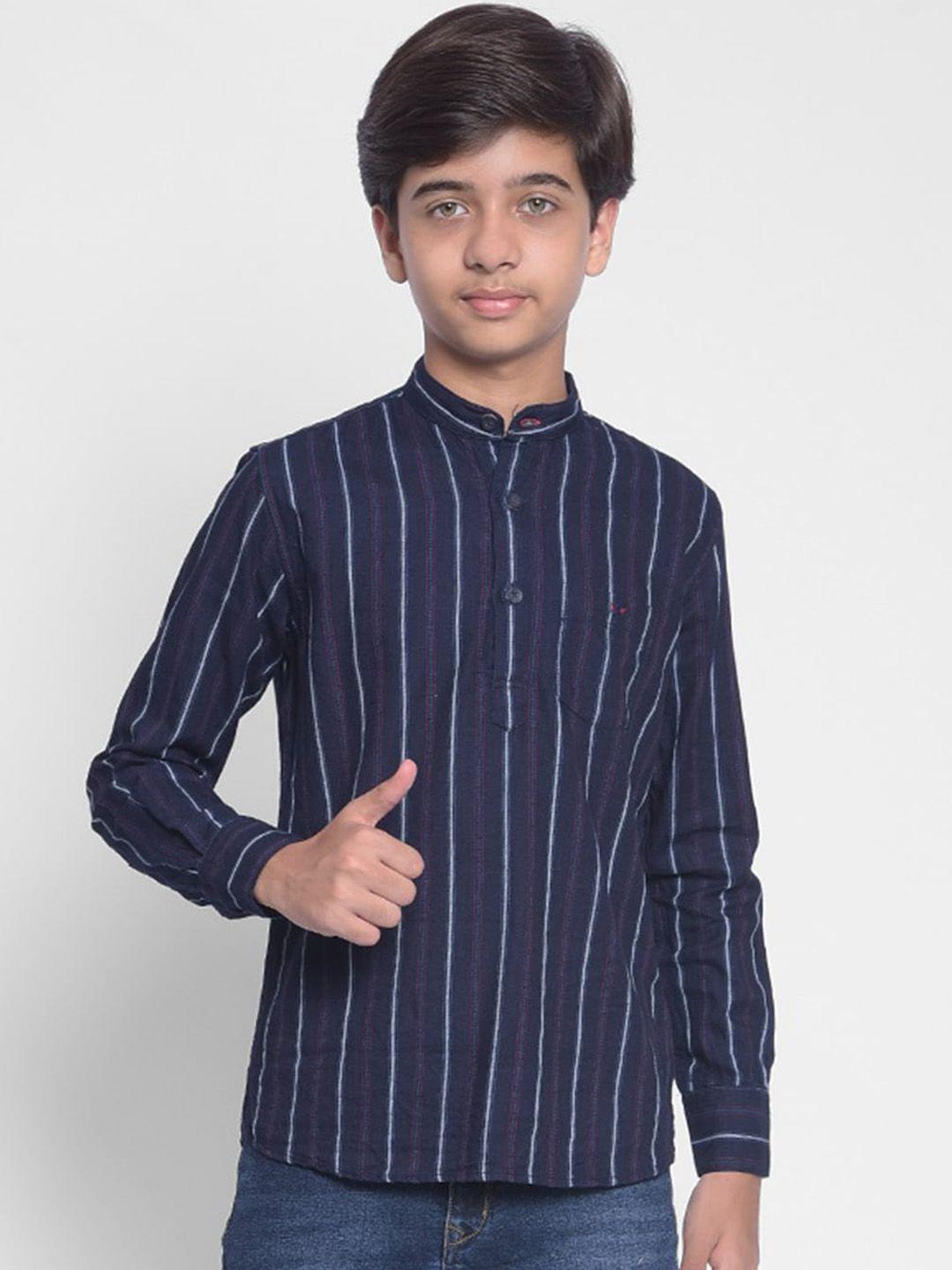 crimsoune club boys striped mandarin collar pure cotton regular kurta