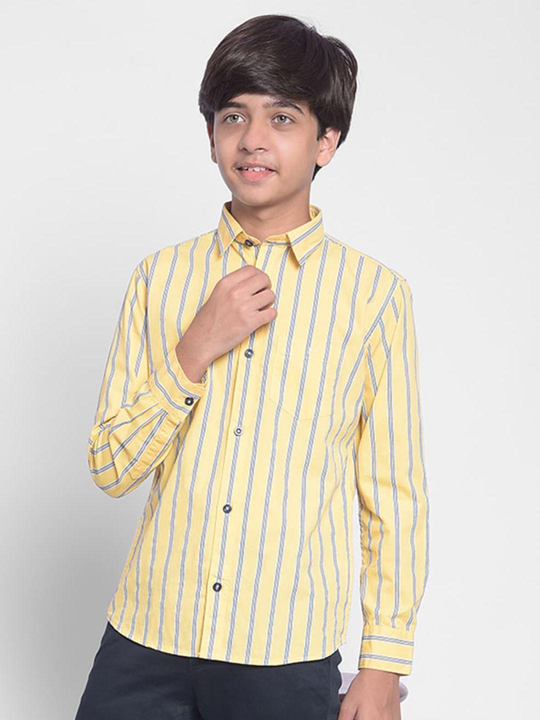 crimsoune club boys vertical striped  slim fit opaque cotton casual shirt