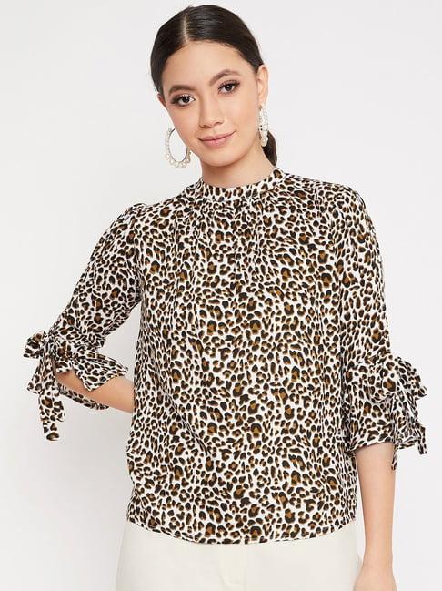 crimsoune club brown & white animal print top