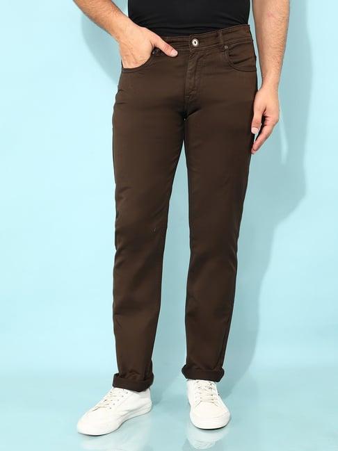 crimsoune club brown cotton skinny fit jeans