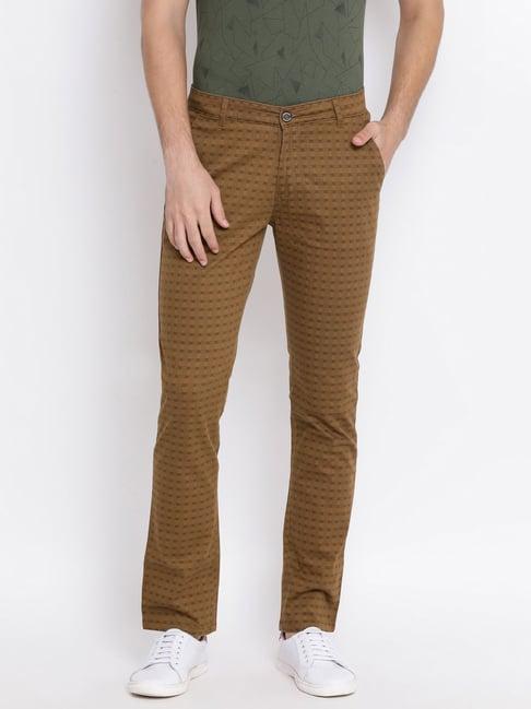 crimsoune club brown cotton slim fit checks chinos