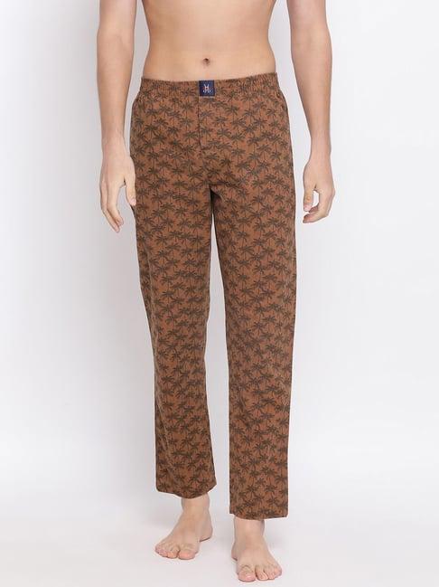 crimsoune club brown cotton slim fit printed lounge pants