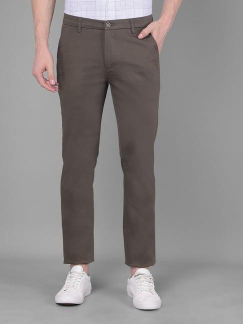 crimsoune club brown cotton straight fit trousers