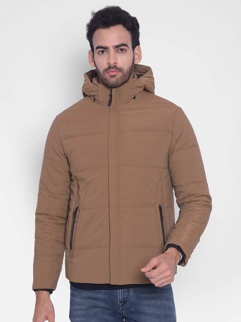 crimsoune club brown regular fit quilted hooded jacket