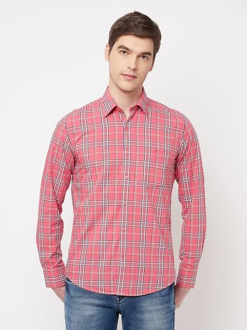 crimsoune club coral cotton slim fit checks shirt