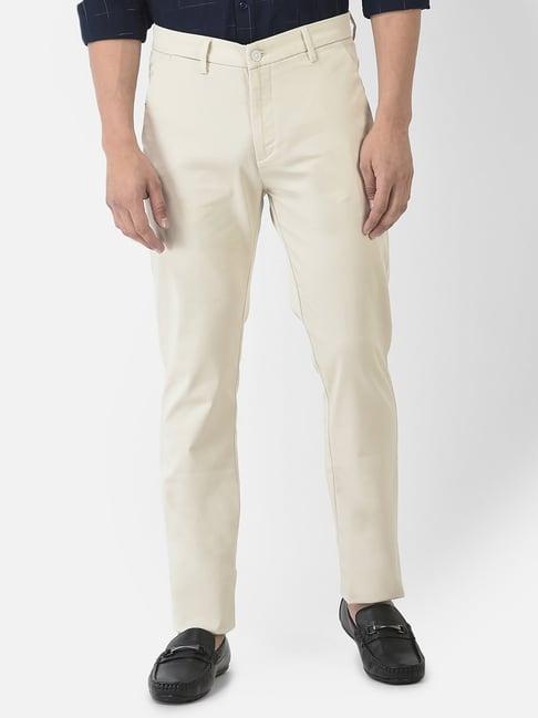 crimsoune club cream slim fit flat front trousers