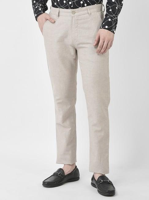 crimsoune club fawn melange slim fit cotton flat front trousers