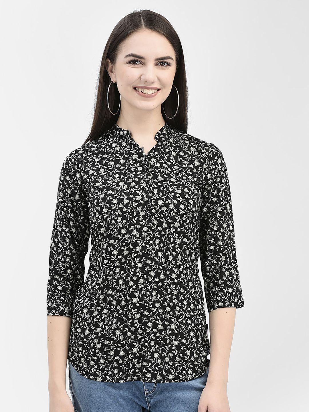 crimsoune club floral print mandarin collar top