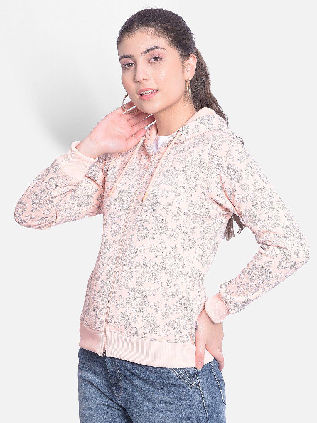 crimsoune club floral printed long sleeves hood front-open sweatshirt
