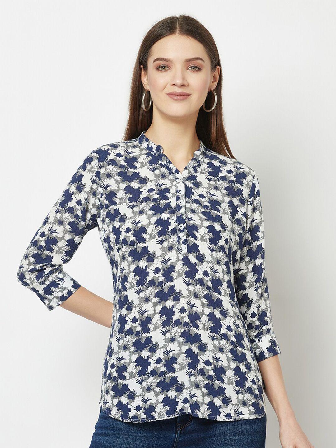 crimsoune club floral printed mandarin collar top