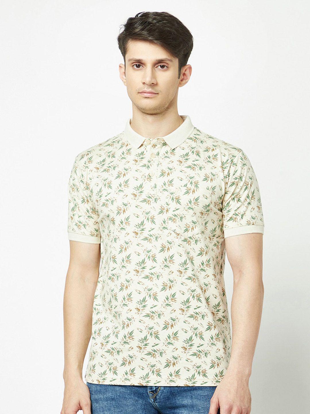 crimsoune club floral printed polo collar cotton t-shirt