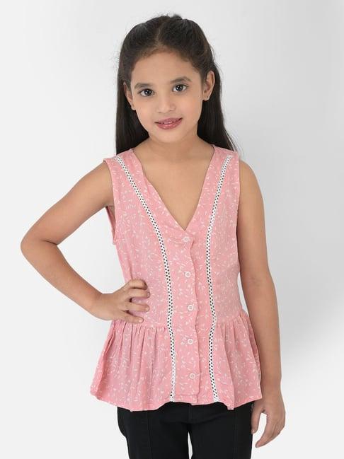 crimsoune club girls pink printed v-neck empire top