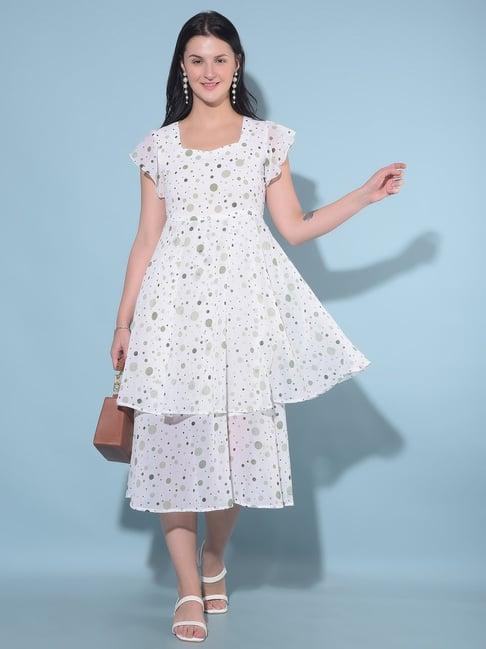 crimsoune club green & white polka dot midi dress