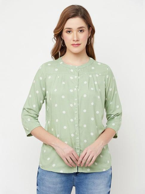 crimsoune club green & white polka dot shirt