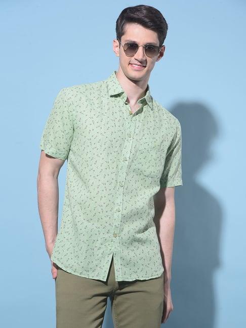 crimsoune club green  slim fit printed shirt