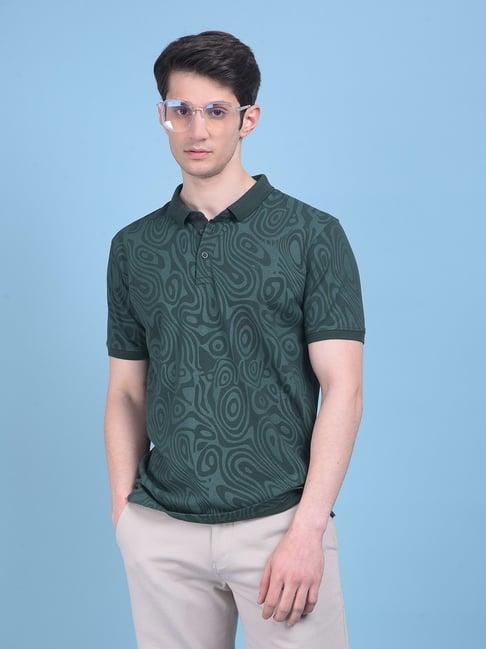 crimsoune club green cotton slim fit printed polo t-shirt