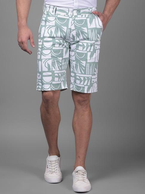 crimsoune club green cotton slim fit printed shorts