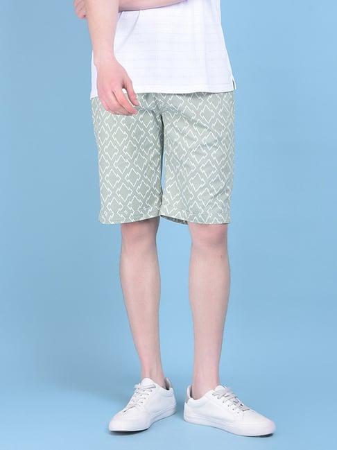 crimsoune club green cotton slim fit printed shorts