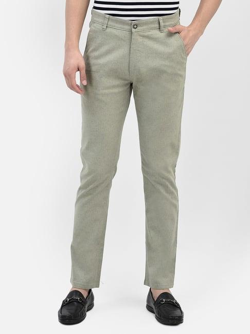 crimsoune club green cotton slim fit printed trousers