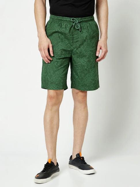 crimsoune club green regular fit printed cotton shorts