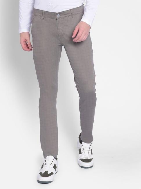 crimsoune club grey cotton slim fit checks trousers