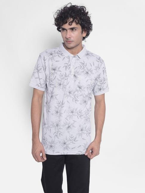crimsoune club grey melange slim fit floral print polo t-shirt