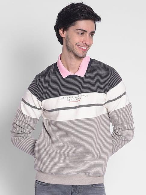crimsoune club grey regular fit striped cotton sweatshirt
