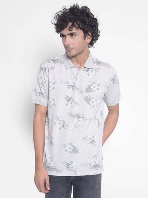 crimsoune club grey slim fit floral print polo t-shirt