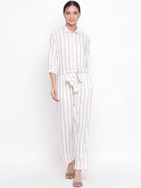 crimsoune club grey striped jumpsuit