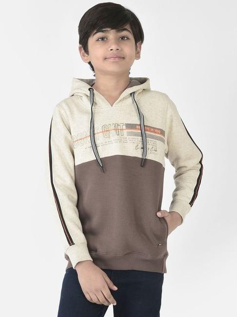 crimsoune club kids brown & off-white printed full sleeves sweatshirt