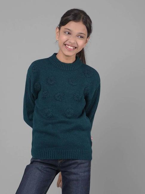 crimsoune club kids green embroidered full sleeves sweater