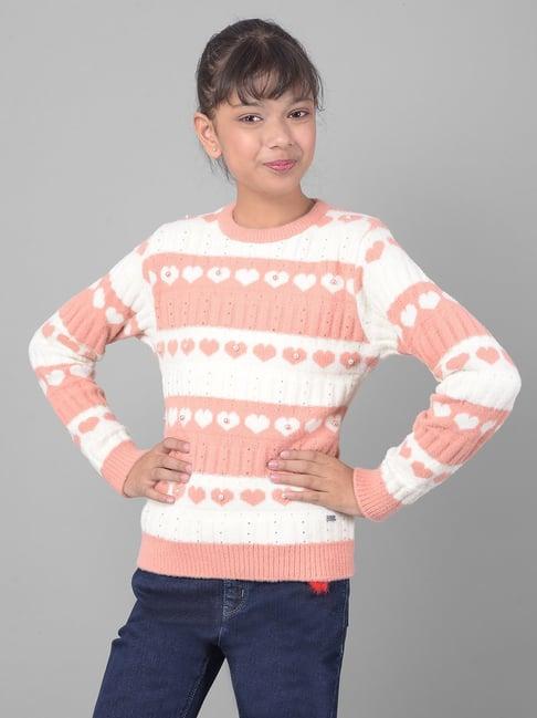 crimsoune club kids peach embellished full sleeves sweater