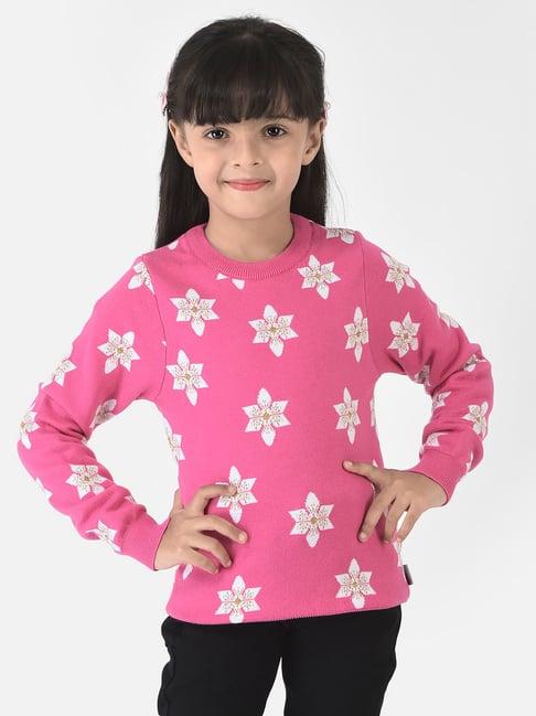 crimsoune club kids pink floral print full sleeves sweater