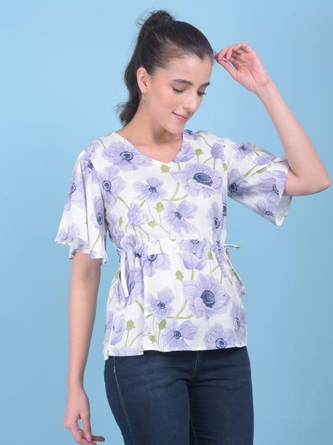 crimsoune club lavender & white floral print top