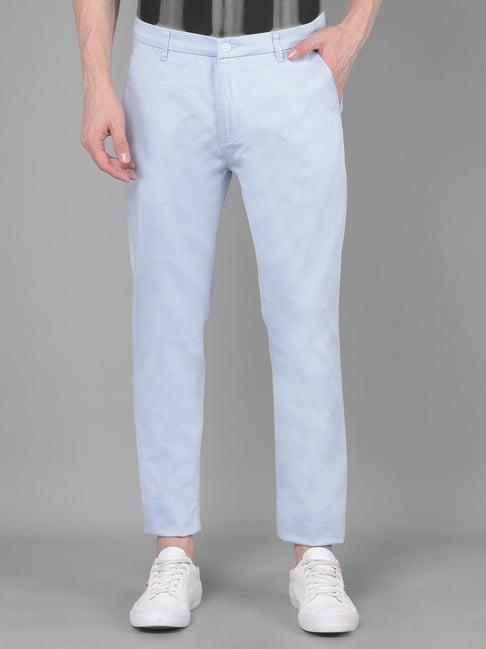 crimsoune club light blue cotton straight fit trousers